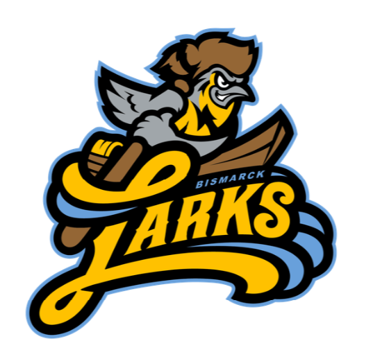 Bismarck Larks logo with a lark rowing a boat it seems