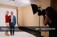 NDCA May 2026 E-news header showing Governor and First Lady Armstrong being photographed by a UND student