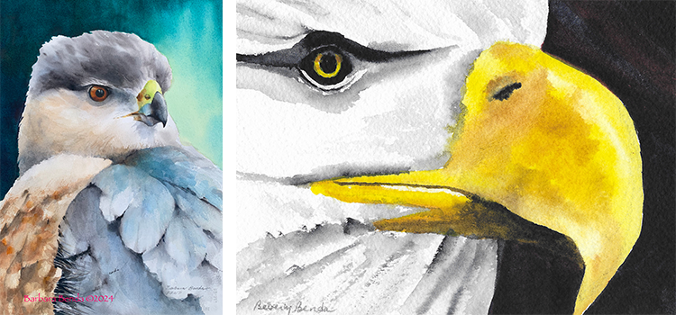 Watercolor paintings of birds by The Benda Twins