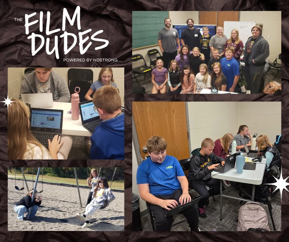 collage of 4 images of Northern Cass students working on a film project with the Film Dudes in 2025