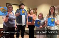 Screenshot of the top of NDCA's July E-news showing 5 people holding artwork