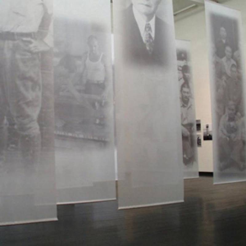 Photo of a banners exhibit at a museum