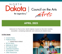 Prairie Arts April 2023 newsletter top screenshot