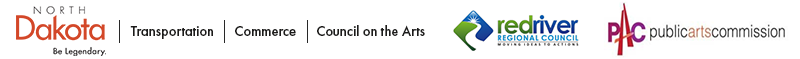 Sponsor logos for Arts Across the Prairie project in Region four, including ND Dept of Transportation, Commerce, Council on the Arts, Red River Regional Council and Public Arts Commission