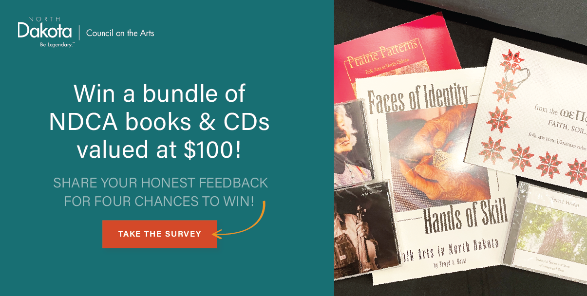 Photo of NDCA books and CDs on the right with words on the left: NDCA logo, Win a bundle of NDCA books & CDs valued at $100. Share your honest feedback for four chances to win! Then a button link to Take the Survey.