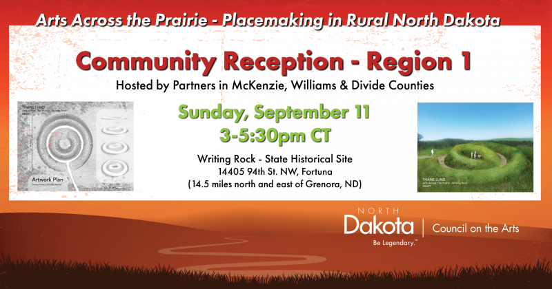 Arts Across the Prairie Region 1 Community Event at Writing Rock Site on September 11 from 3pm to 5:30pm Central Time