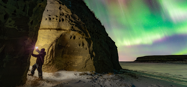 2025 ND Governor's Photo Contest Winter Activities: Marshall Lipp, Mandan, ND – “A Selfie Under the Northern Lights”