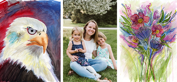 Alicia Leingang watercolors artworks and family photo