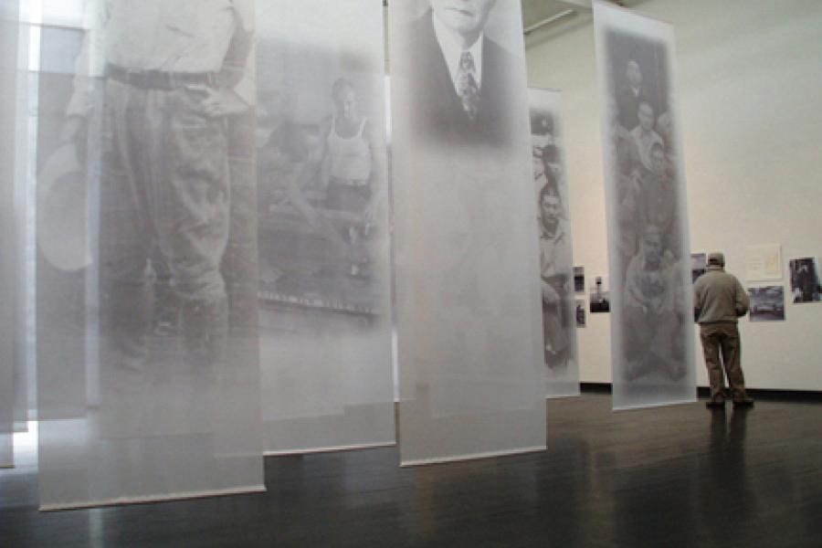 Photo of a banners exhibit at a museum