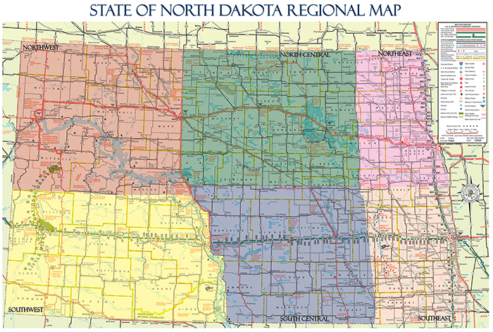 Map of North Dakota and the eight regions