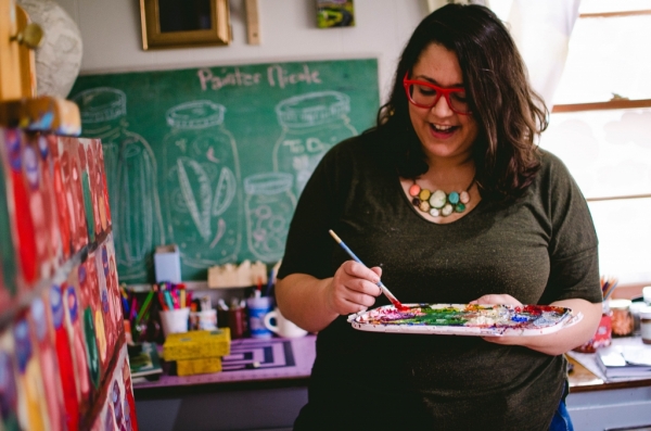 Photo of Nicole Gagner mixing paints