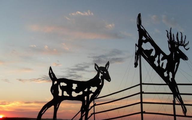 Large scale outdoor metal deer sculpture by Gary Greff, part of the ND Enchanted Highway project