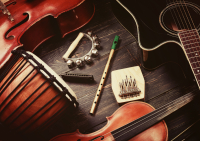 Assortment of folk art instruments