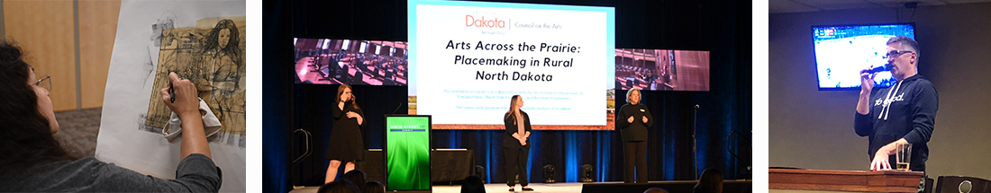 L to R: Artist Laura Youngbird; Lindsey Solberg (ASL), KayCee Lindsey (Divide County Job Development), & Kim Konikow; Patrick Kirby (Do Good Better) at the Main Street Summit