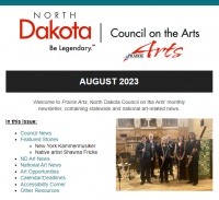 Prairie Arts August 2023 newsletter top screenshot