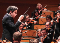 Orchestra conductor and violinists of LA Philharmonic