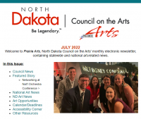 Screenshot of Index, top page of Prairie Arts Newsletter July 2022