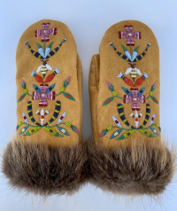 Beaded mitten with Native design by Dakota artist Holly Young