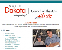 Top of E-Prairie Jan22 Newsletter showing logo, index and photo of sound studio with 2 native men, microphone and drum