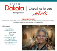 NDCA Prairie Arts December 2022 Newsletter screenshot of top