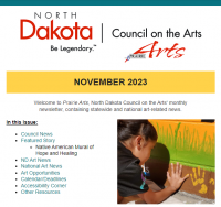 NDCA Prairie Arts November 2023 Newsletter screenshot of top