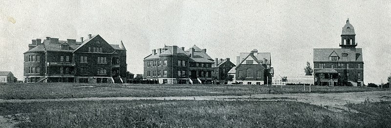 Black and white photo of North Dakota State Insane Hospital in Jamestown, 1900; Memories Collection, ND State Library