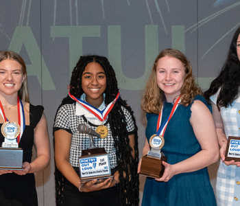 2023 Poetry Out Loud State Finalists left to right: 4th-Maleah Pfeifer, Northern Cass HS; 2nd-Alison Hoerer, Wahpeton HS; 1st-Gabrielle Johnson, Minot HS; 3rd-McKinnlee Haberman, Wyndmere HS; 5th--Ivy Wolf Northwood Public School